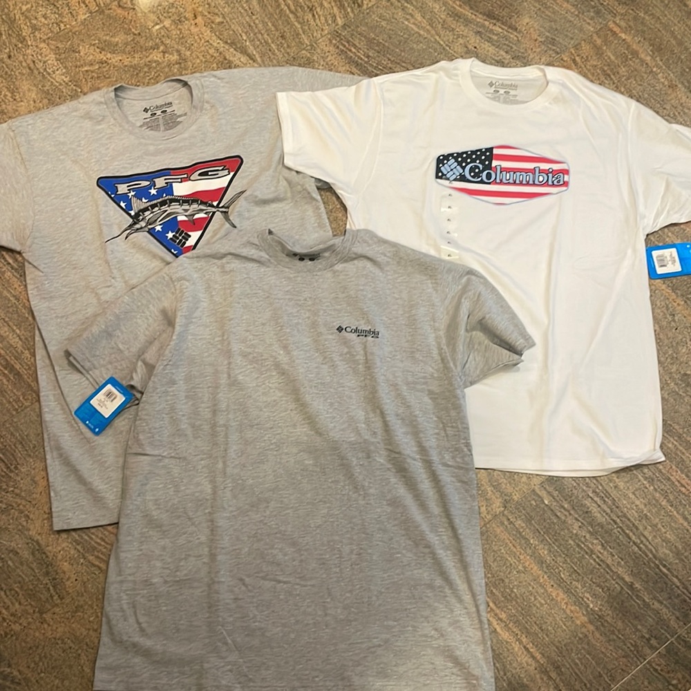 3 Columbia PFG American Flag Shirts